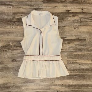 Ivory and Red Trim Peplum Top